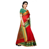 Red Kota Doria cotton blend saree with blouse (5-6 mtrs), perfect for casual and festive wear
