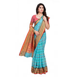 Sky Blue Kota Doria cotton woven Butta saree with blouse, 5-6 meters for casual and festive wear