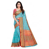 Sky Blue Kota Doria cotton woven Butta saree with blouse, ideal for casual and festive wear for women