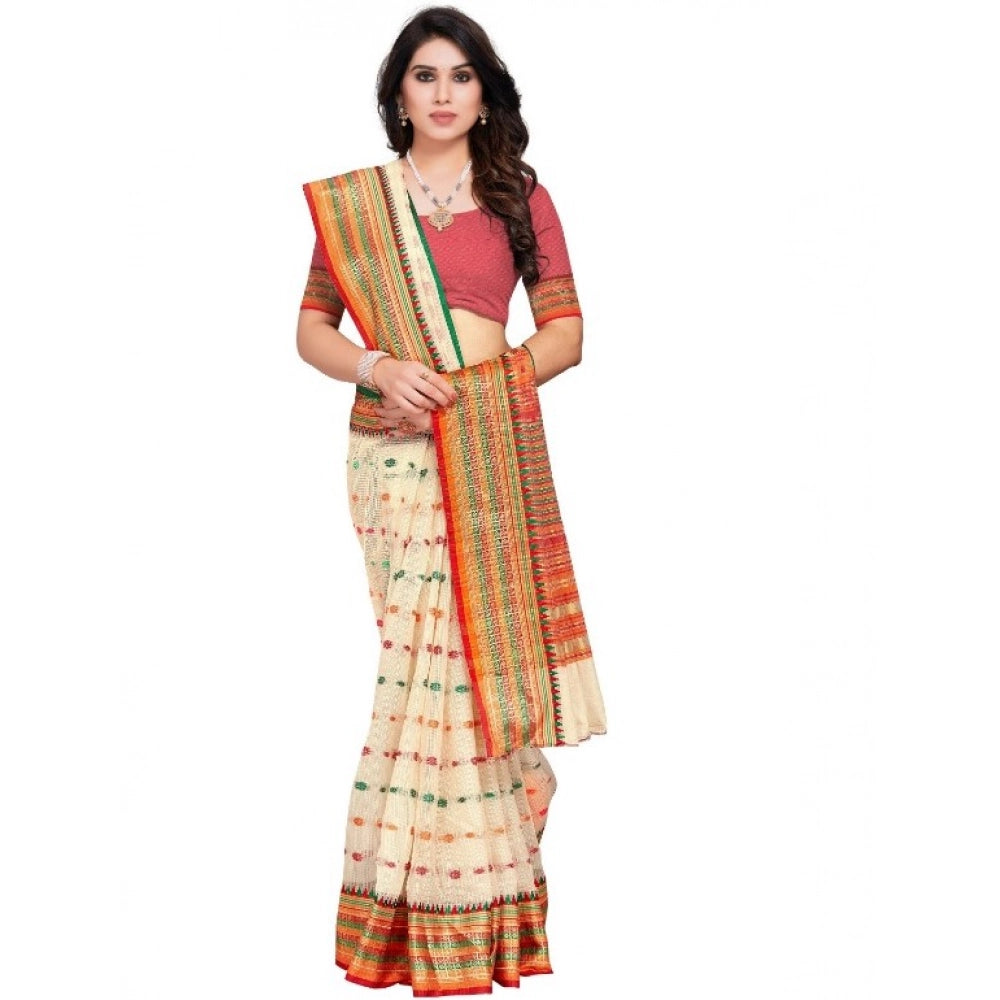 Cream Kota Doria cotton woven Butta saree with blouse (5-6 mtrs), suitable for casual and festive wear for women