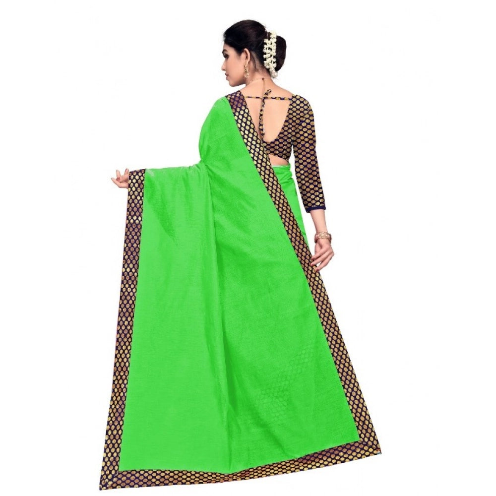 Green Chanderi Cotton Lace Border Saree & Blouse (5-6 mtrs), festive wear for women on mannequin