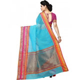 Sky blue Kota Doria cotton-blend saree with blouse (5-6 meters), suitable for casual and festive wear