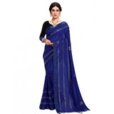 Blue Banglori silk Vichitra HotFix stone work saree with blouse (5-6 meters), traditional Indian women's wear for casual and festive events