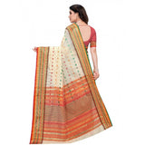 Cream cotton blend Kota Doria woven Butta saree with blouse for casual and festive wear, showcasing traditional Indian pattern