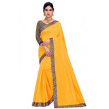 Gold Chanderi Cotton Lace Border Saree & Blouse (5-6 mtrs), casual and festive wear for women, with intricate brocade detailing