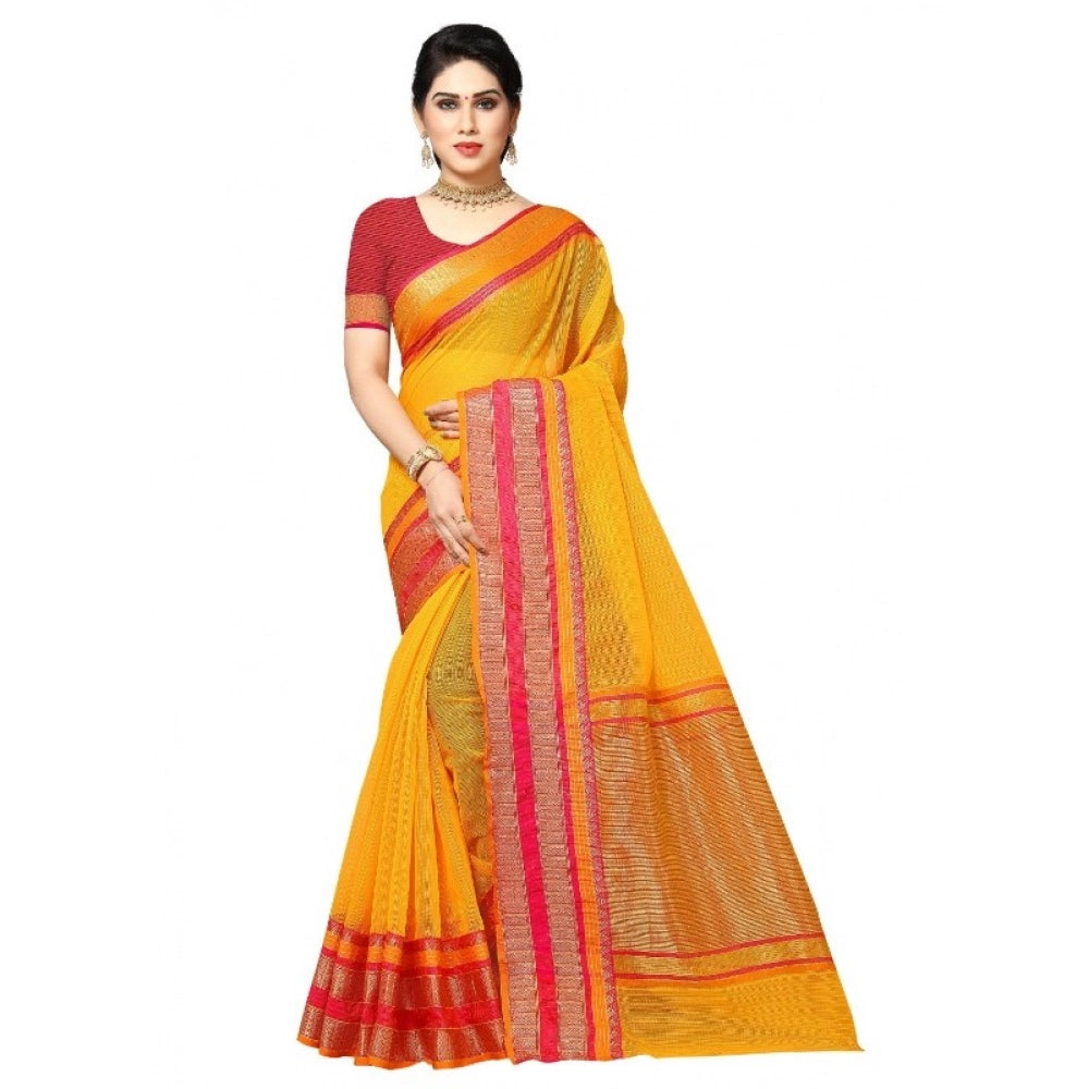Gold Kota Doria cotton blend saree with blouse (5-6 mtrs), suitable for casual and festive wear