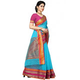 Sky Blue Kota Doria cotton blend saree with blouse (5-6 mtrs), suitable for casual and festive wear on women