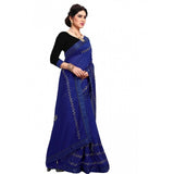 Blue Bangalore Vichitra Silk HotFix Stone Work Saree & Blouse (5-6m) - Casual & Festive wear, women's traditional Indian attire on mannequin