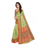 Light green Kota Doria cotton woven Butta saree with blouse for casual and festive wear, women's traditional Indian attire on mannequin