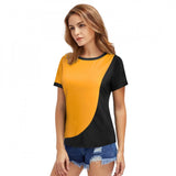 Women's yellow polyester knit short sleeved T-shirt
