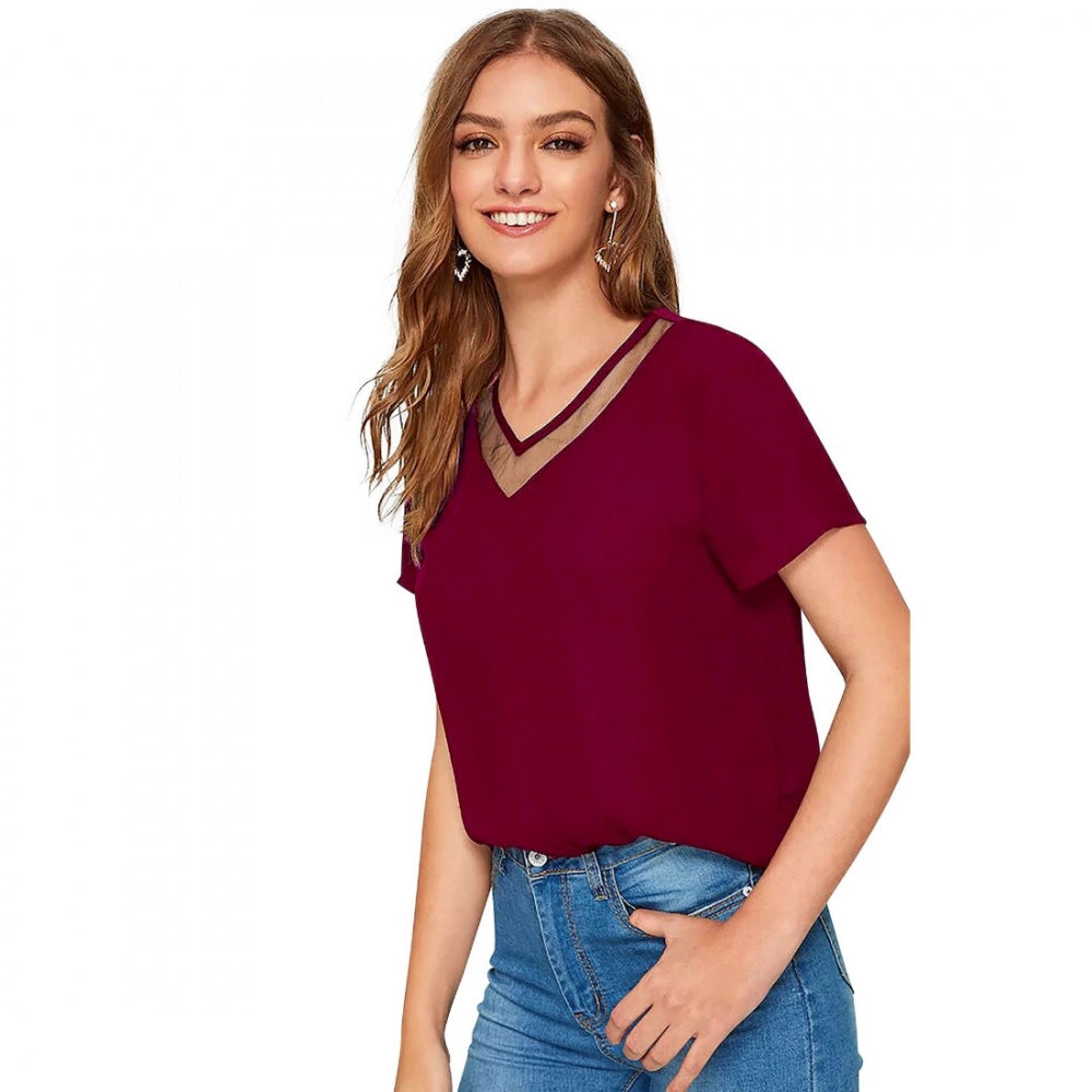 Maroon knit polyester women's t-shirt