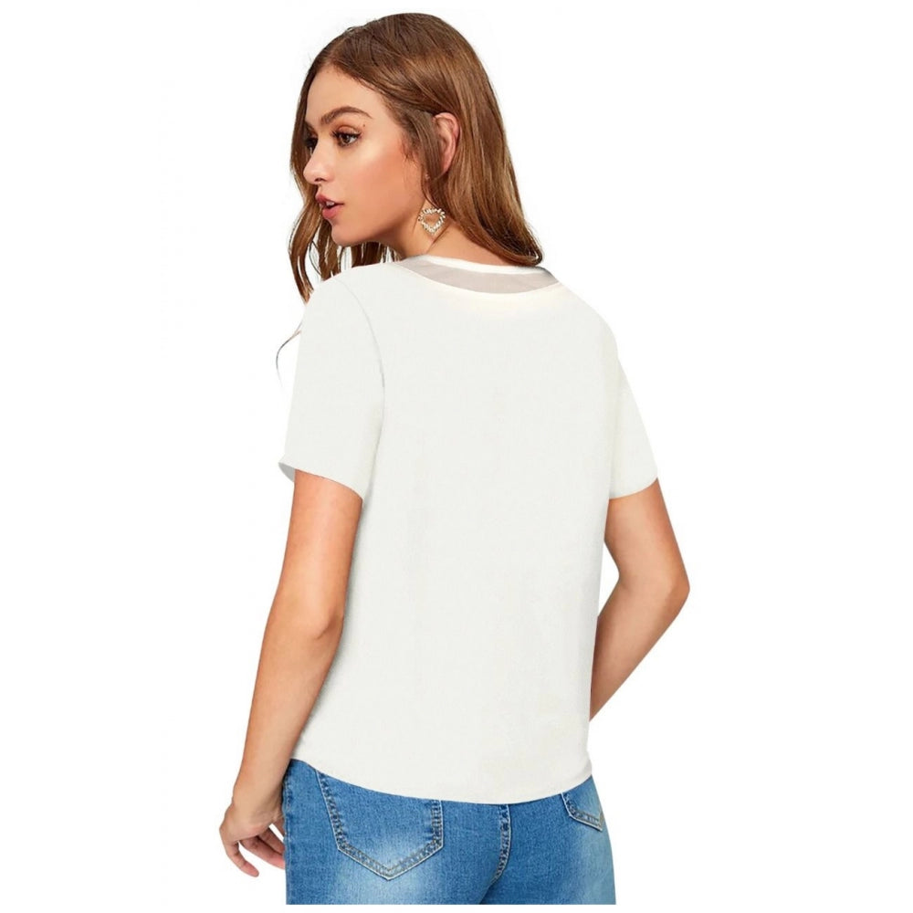 White knitted short-sleeved t-shirt, women's fashion