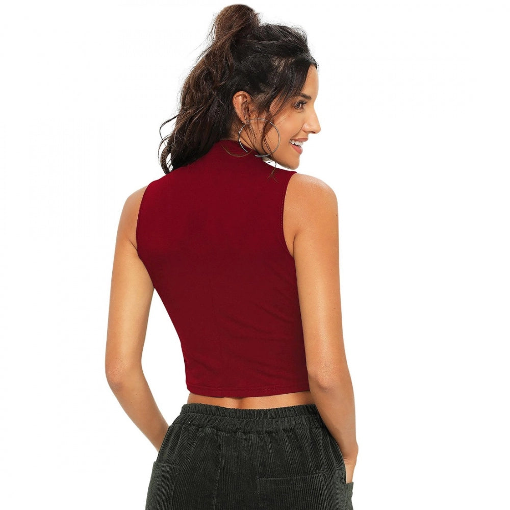 Maroon solid polyester knitting western wear top for women, ideal for casual style
