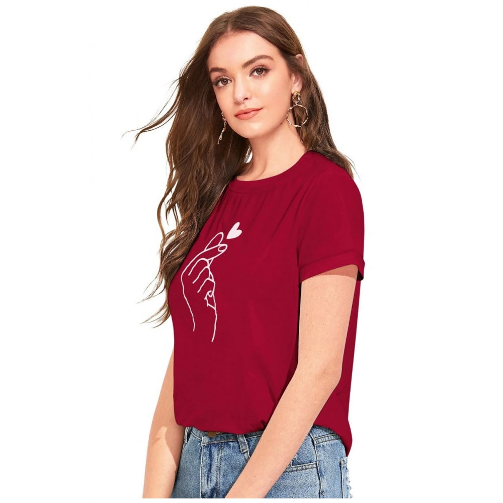 Maroon cotton western style women's T-shirt