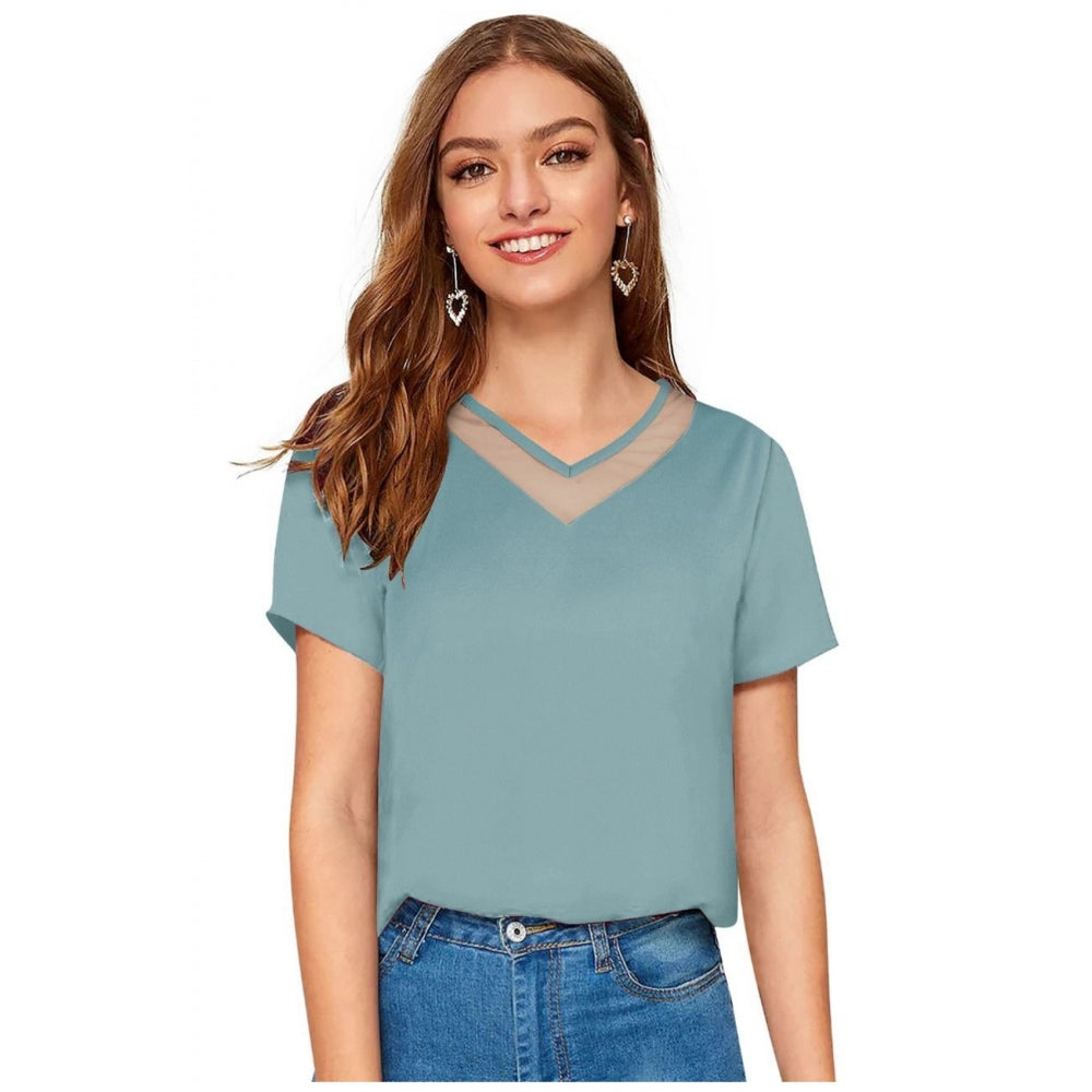 Blue knitted women's western t-shirt