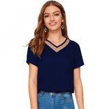 Blue women's t-shirt with V-neck