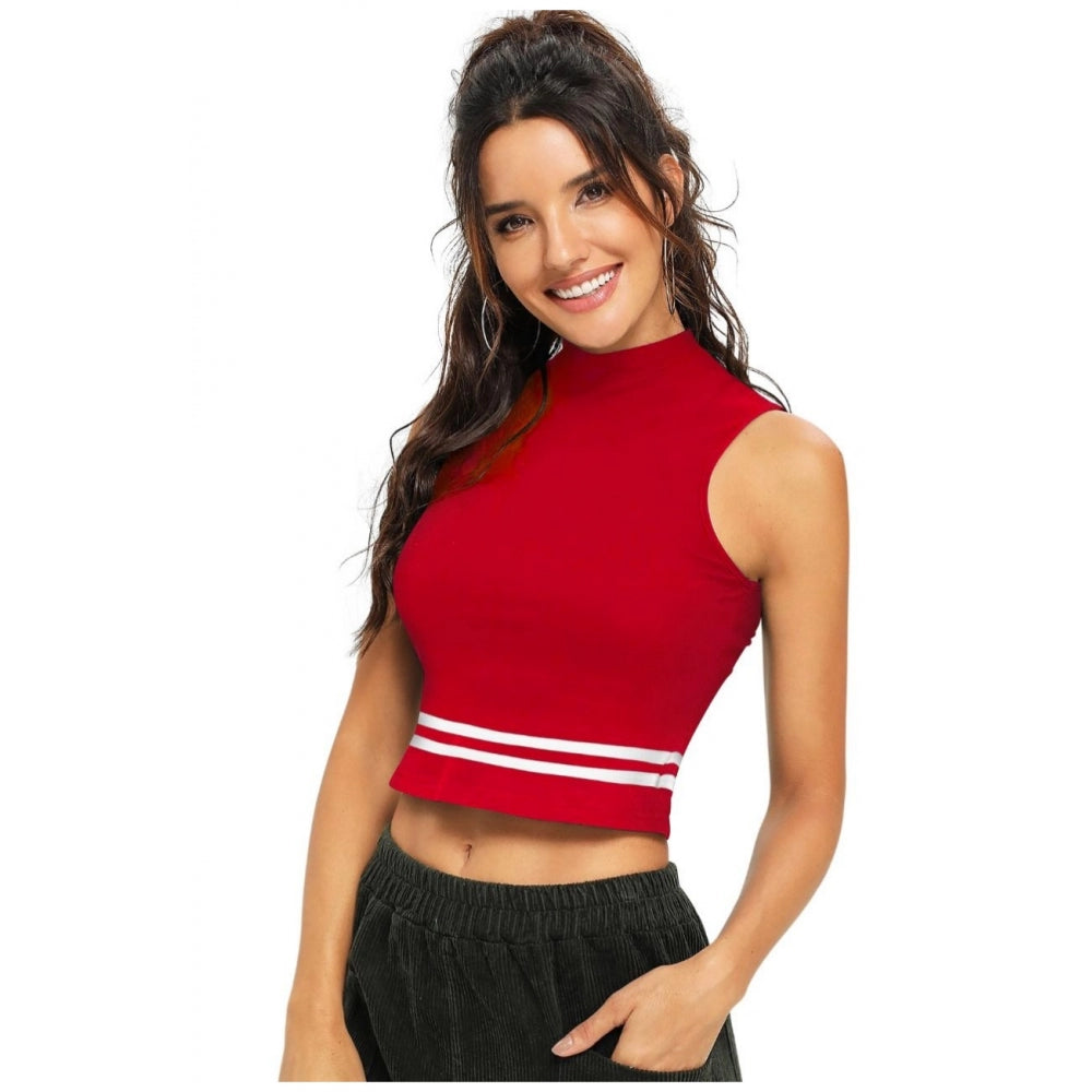 Red polyester knitting western wear top for women, solid design for casual or cowboy style