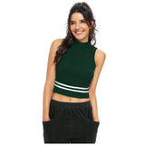 Green polyester knit women's western top, solid pattern for casual wear
