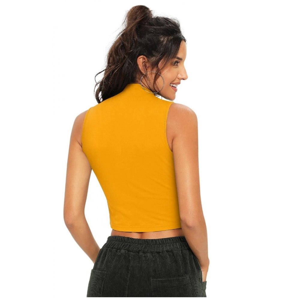 Yellow knitted women's western wear top, polyester fabric for casual style