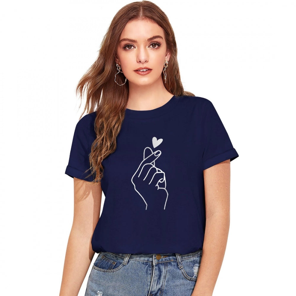 Women's blue cotton western wear T-shirt with graphic design