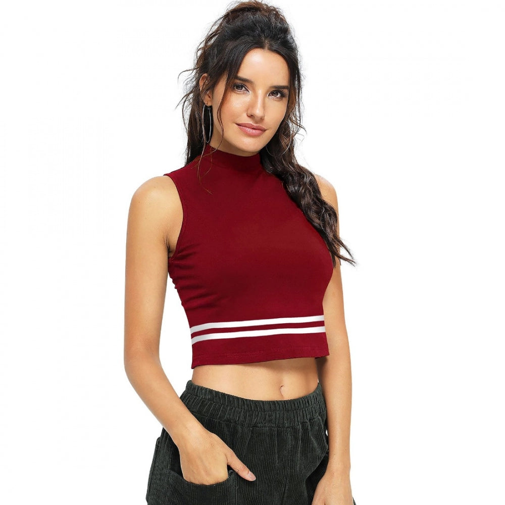 Maroon solid polyester knitting western wear top for women, close-up