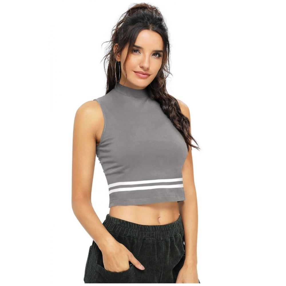 Grey polyester knitting western top for women, solid pattern, machine washable
