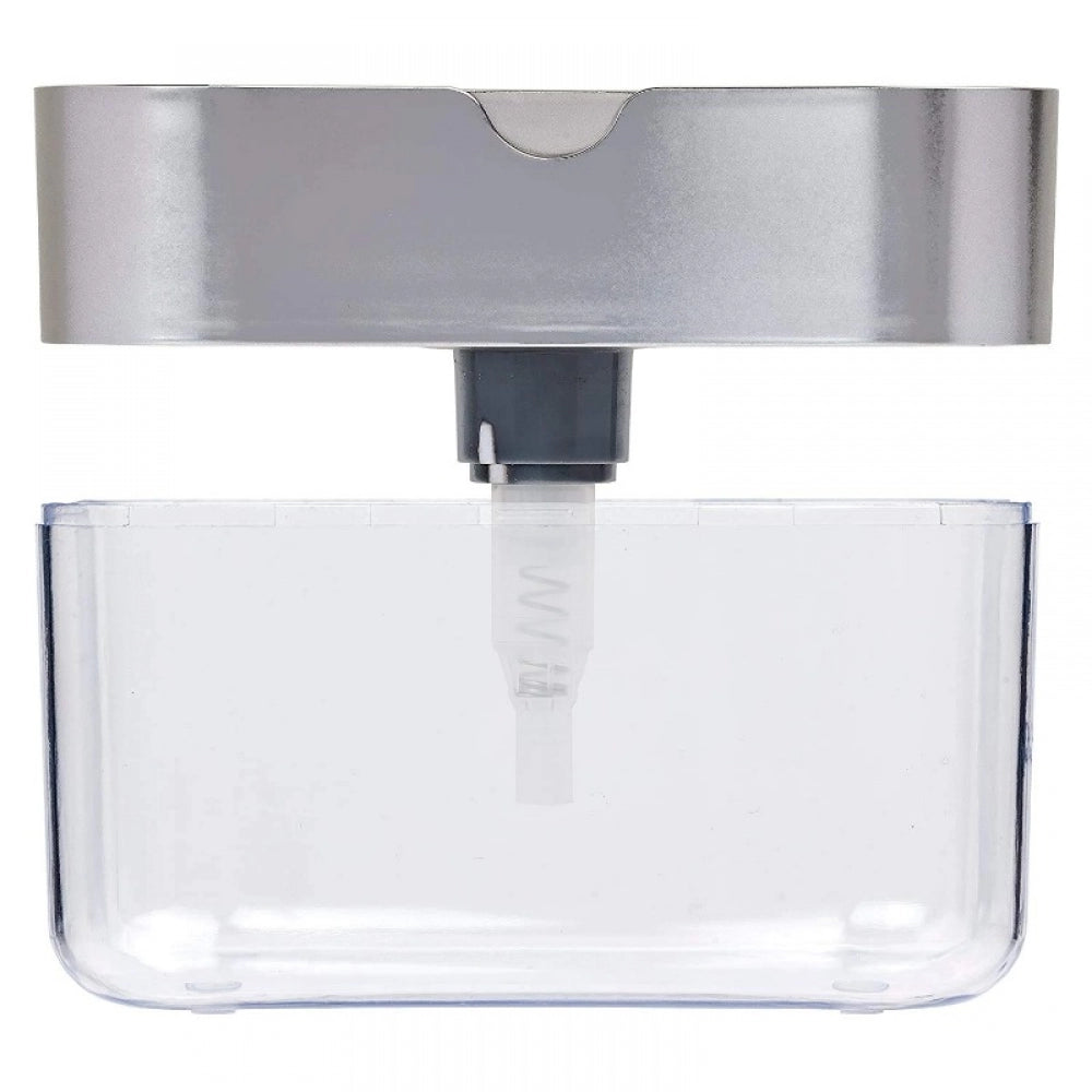Assorted-colored 2-in-1 sink and dishwasher soap dispenser with included sponge, perfect for fast dish cleaning in homes, offices, or commercial spaces