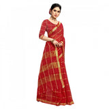 Red Kota Doria cotton checked saree with blouse (5-6 mtrs), perfect for casual and festive wear