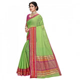 Light green kota doria cotton bordered saree with blouse for casual and festive wear (5-6 mtrs)