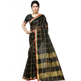 Black kota doria cotton checked saree and blouse for women, perfect for casual and festive wear