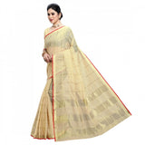 Beige Kota Doria cotton checked saree with blouse (5-6 mtrs), suitable for casual and festive wear