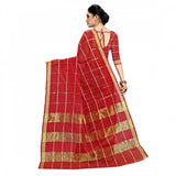 Red Kota Doria cotton checked saree set with blouse (5-6 mtrs), ideal for casual and festive wear