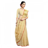 Beige Kota Doria cotton checked saree with blouse (5-6 mtrs) - versatile for casual and festive wear