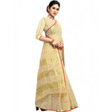 Beige Kota Doria cotton checked saree set (5-6m), ideal for casual and festive wear