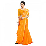 Yellow Kota Doria cotton checked saree with blouse (5-6 mtrs), suitable for casual and festive wear