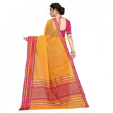 Gold Kota Doria cotton bordered saree with blouse for women (5-6 mtrs), suitable for casual and festive wear