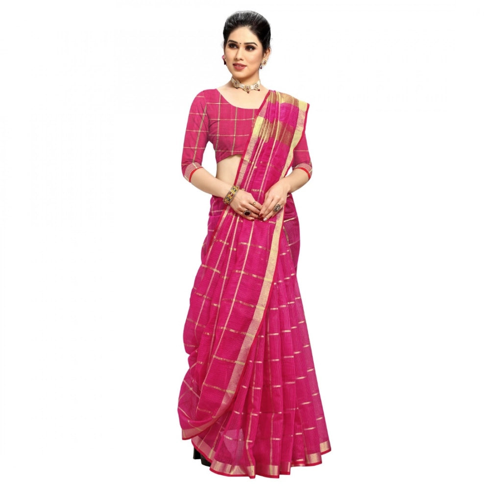 Rani Kota Doria cotton checked saree with blouse, vibrant for casual and festive wear
