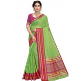 Light green Kota Doria cotton bordered saree set with blouse, ideal for casual and festive wear