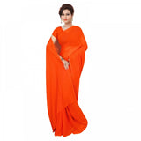 Orange georgette saree with blouse (5-6 meters), versatile for casual and festive wear