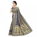 Navy Blue Jacquard Silk Kanjivaram Saree with Blouse (5-6 Mtrs) - vibrant traditional Indian attire for casual or festive occasions