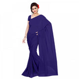 Navy blue georgette plain saree with blouse (5-6 meters), ideal for casual and festive wear