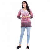 Pink faux crepe printed quarter sleeve kurti tunic top for casual wear