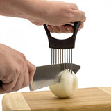 Assorted stainless steel onion holder & cutter, safe & durable for cooking prep, with meat tenderizing feature