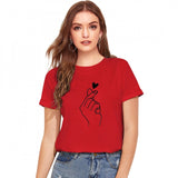 Women's red cotton t-shirt with black hand graphic