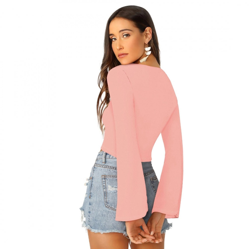 Peach solid 95% polyester, 5% spandex women's western wear top, ideal for casual outfits