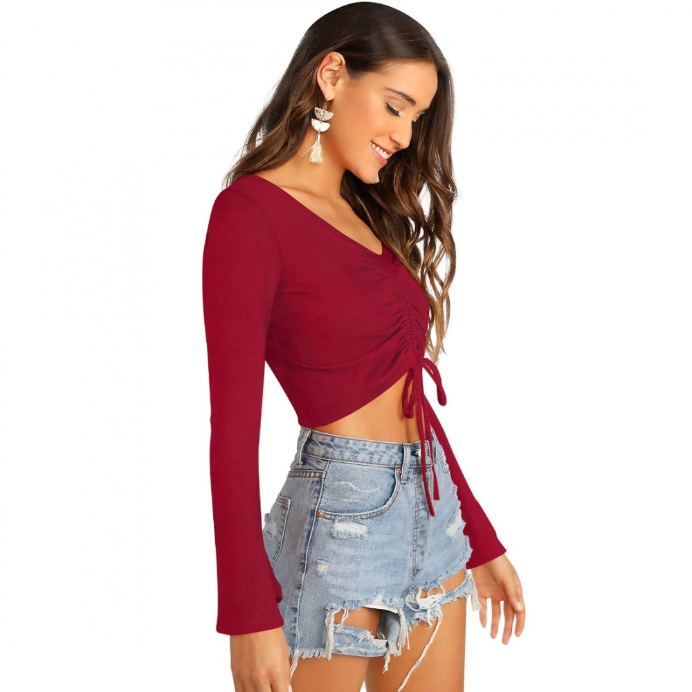 Maroon solid 95% polyester 5% spandex western wear top for women, suitable for machine wash or hand wash