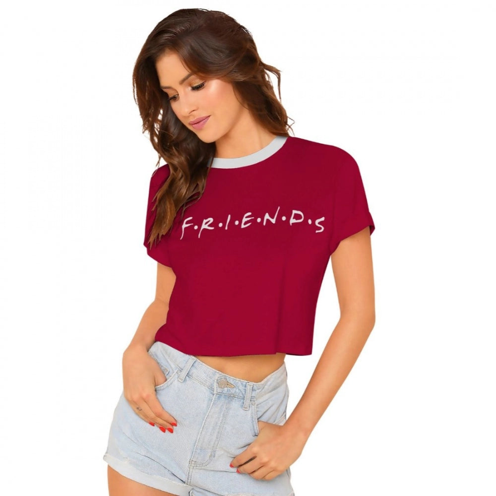 Women's maroon western wear cotton T-shirt