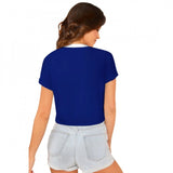 Women's cotton western style t-shirt with short sleeves, royal blue color