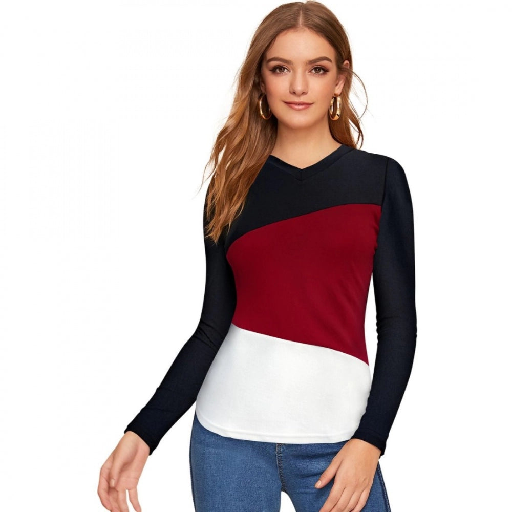 Maroon and black western wear t-shirt with short sleeves for women