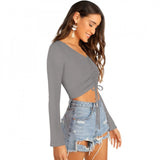 Grey 95% Polyester 5% Spandex women's western wear top, solid fabric fashion